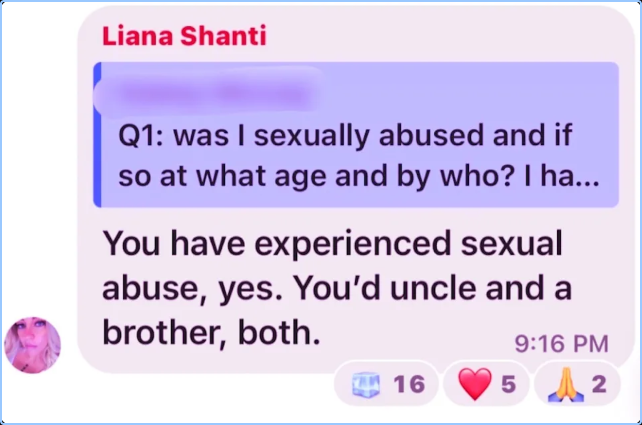 From the Liana Shanti record: Signal conversation between Liana Shanti and a follower, as published by The Daily Beast