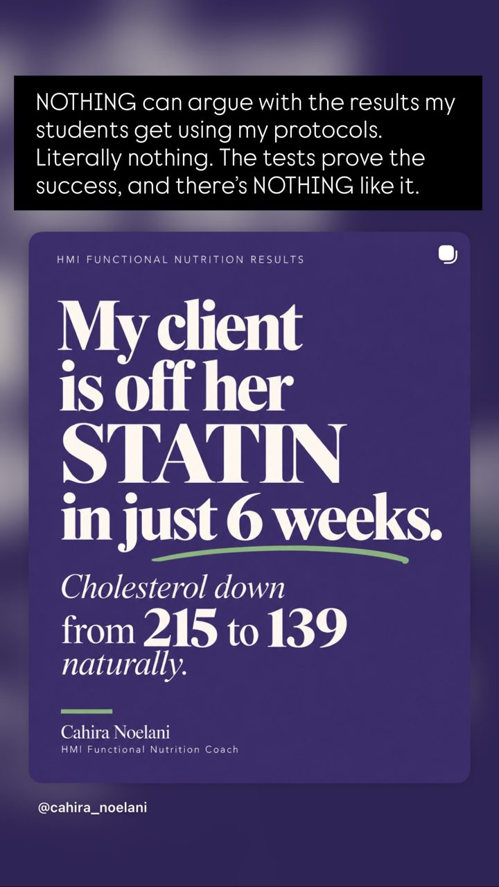 @lianashanti Instagram story, October 4, 2026: “My client is off her STATIN in just 6 weeks.”